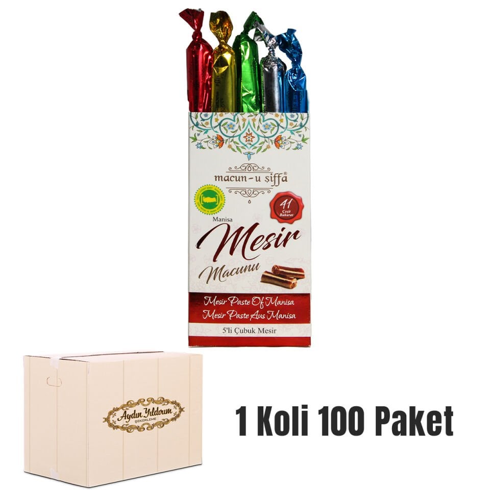 Klasik 5’li Çubuk Manisa Mesir Macunu | Coğrafi İşaretli | 1 Koli (100 Paket)